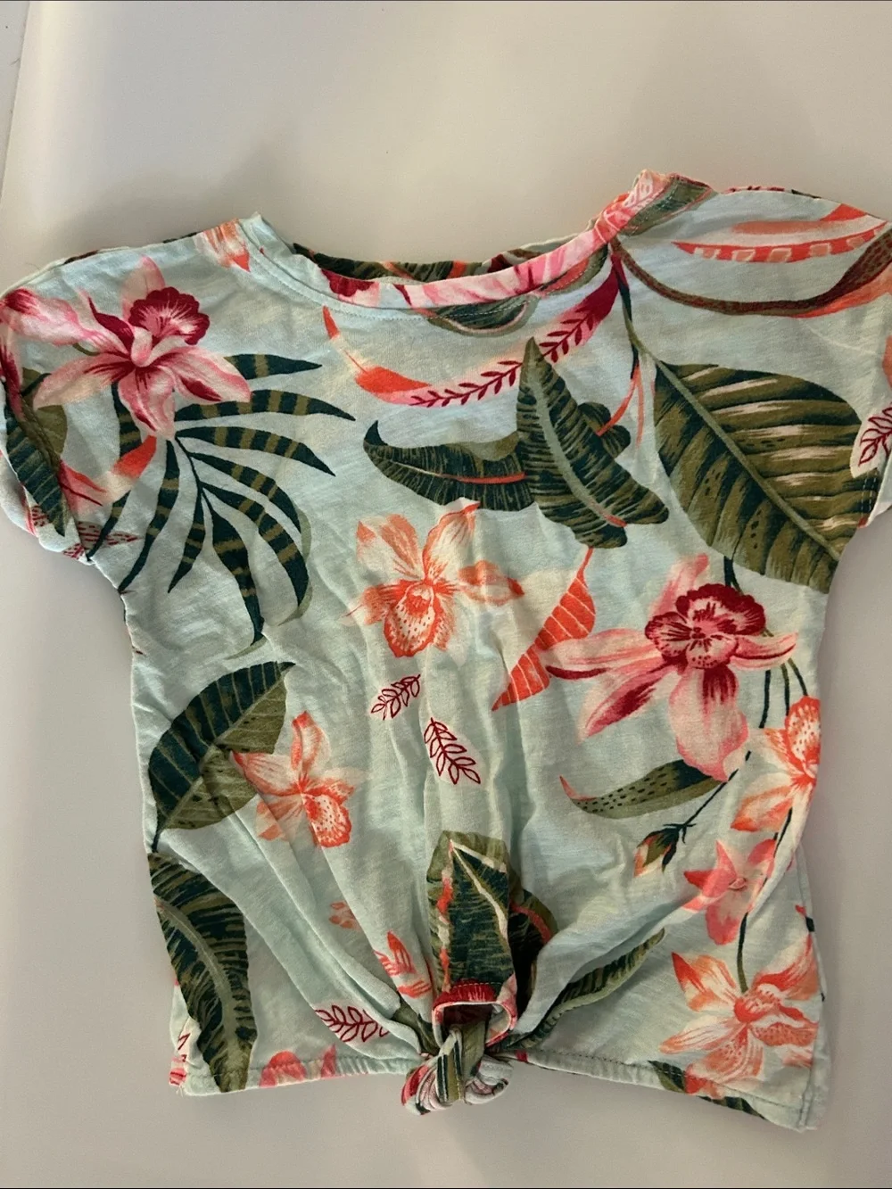 Old Navy Mint Green Tee with Coral Floral Print